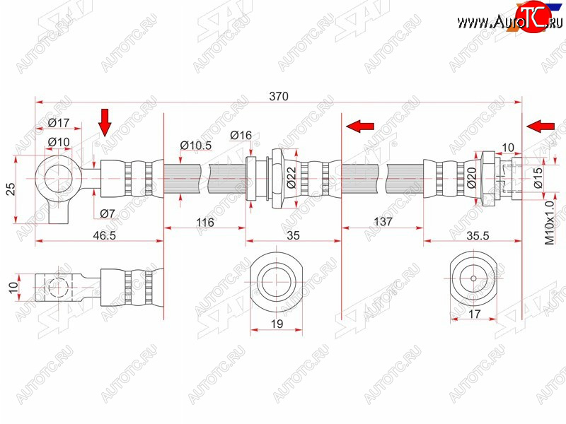 719 р. Шланг тормозной передний (Таиланд) LH=RH SAT  Nissan Patrol ( 5,  6) - Safari  Y61  с доставкой в г. Калуга