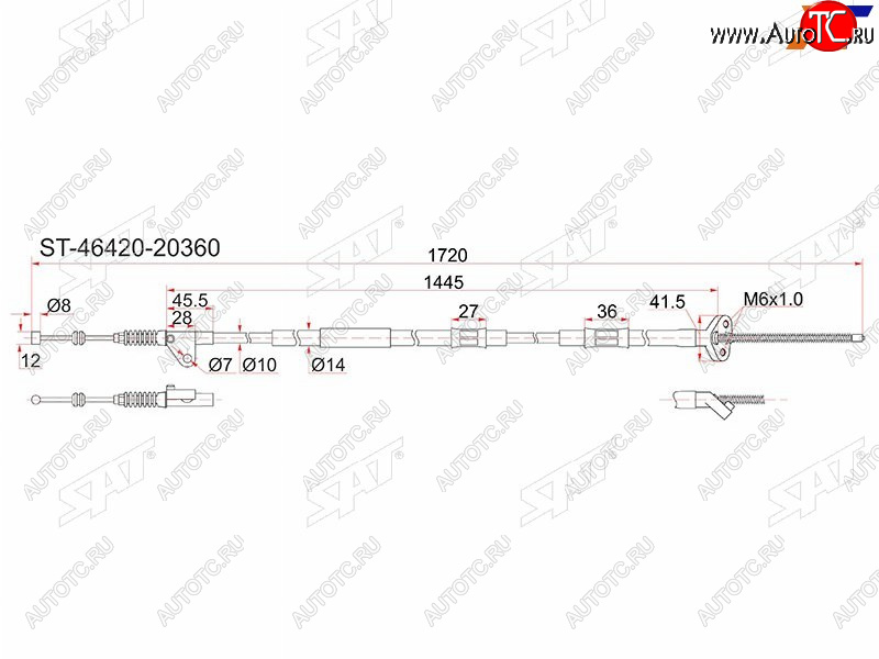 1 299 р. Трос ручника 2WD RH SAT  Toyota Caldina ( T190,  T210) - Corona SF  T190 (дисков тормоза)  с доставкой в г. Калуга