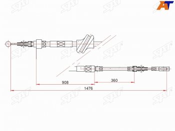 Трос ручника SAT Audi (Ауди) 100 (с4)  С4 (1990-1995) С4 седан, универсал  (дисковые тормоза)