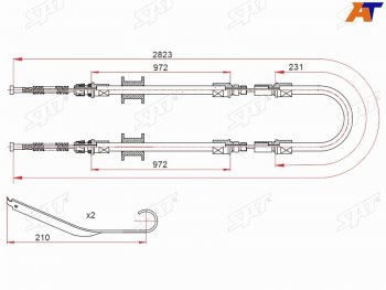 1 839 р. Трос ручного тормоза RH-LH V2.0-2.5 SAT Ford Transit цельнометаллический фургон 2-ой рестайлинг (1994-2000) (одинарные колеса)  с доставкой в г. Калуга. Увеличить фотографию 1