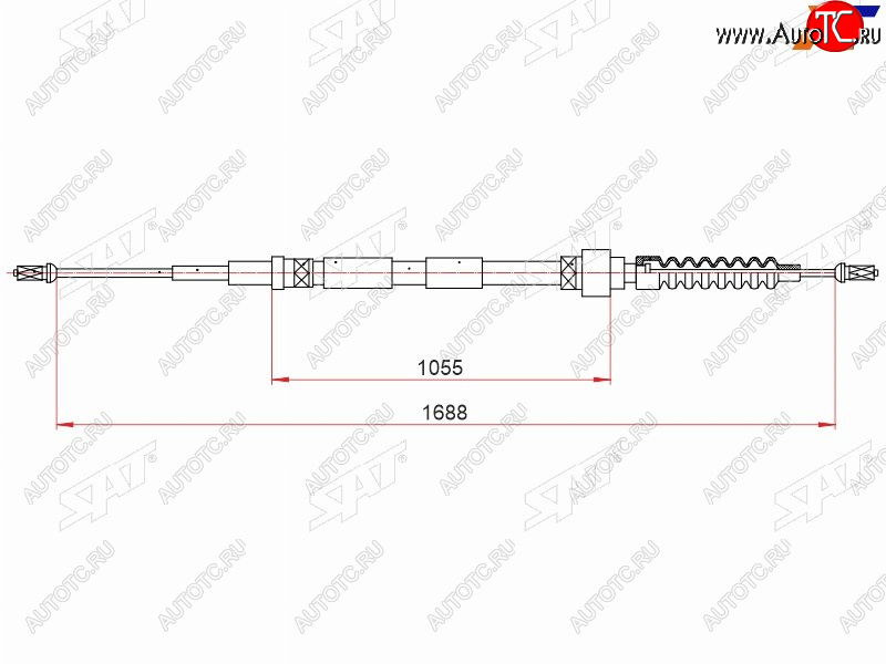 779 р. Трос ручного тормоза RH SAT  Audi A3 ( 8LA хэтчбэк 5 дв.,  8L1 хэтчбэк 3 дв.) (1996-2003), Skoda Octavia  Tour A4 1U2 (1997-2010) (дисковые тормоза)  с доставкой в г. Калуга