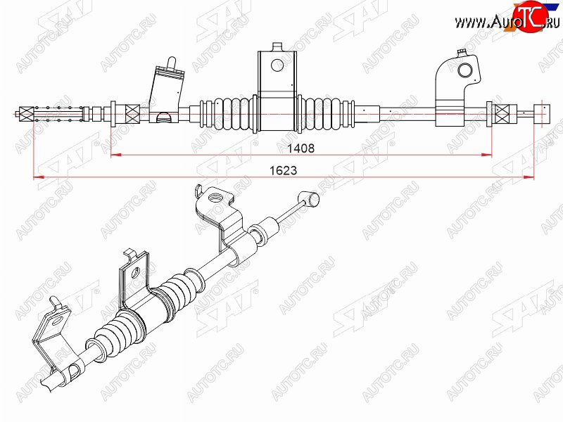 1 379 р. Трос ручного тормоза SAT  Mitsubishi Outlander  CW0W (2005-2012) дорестайлинг, рестайлинг  с доставкой в г. Калуга