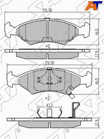 1 099 р. Колодки тормозные передние FL-FR SAT  Chevrolet Cobalt (2011-2023), KIA Sportage  1 JA (1993-2006), Ravon R4 (2016-2020)  с доставкой в г. Калуга. Увеличить фотографию 1