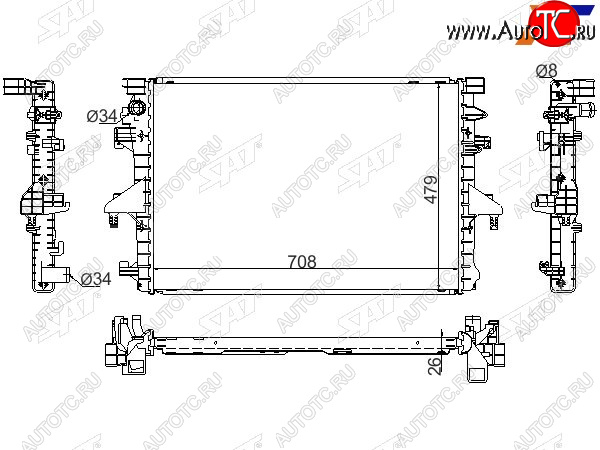 10 399 р. Радиатор охлаждающей жидкости SAT   Volkswagen Multivan  T5 - Transporter ( T5,  T6,  T6.1)  с доставкой в г. Калуга