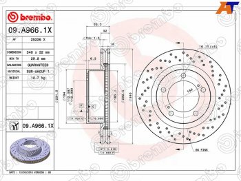 12 999 р. Тормозной передний диск (Ø340) BREMBO  Lexus LX570 J200 дорестайлинг (2007-2012)  с доставкой в г. Калуга. Увеличить фотографию 1