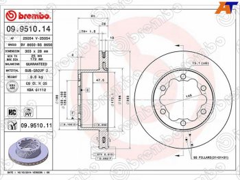 19 999 р. Задний тормозной диск(Ø303) BREMBO  Mercedes-Benz Sprinter  W906 (2006-2018), Volkswagen Crafter  1 (2006-2017)  с доставкой в г. Калуга. Увеличить фотографию 1