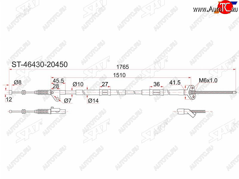 1 299 р. Трос ручника 2WD LH SAT Toyota Caldina T190 дорестайлинг универсал (1992-1995)  с доставкой в г. Калуга