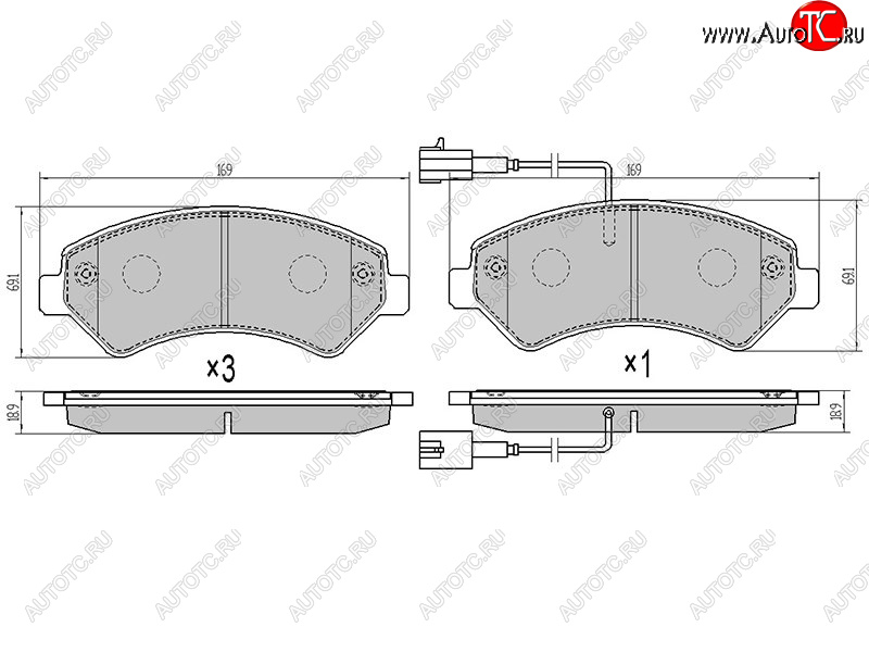 2 299 р. Колодки тормозные перед FL-FR SAT Peugeot Boxer 250 (2006-2014) (2 датчика износа с камерами наполнением)  с доставкой в г. Калуга