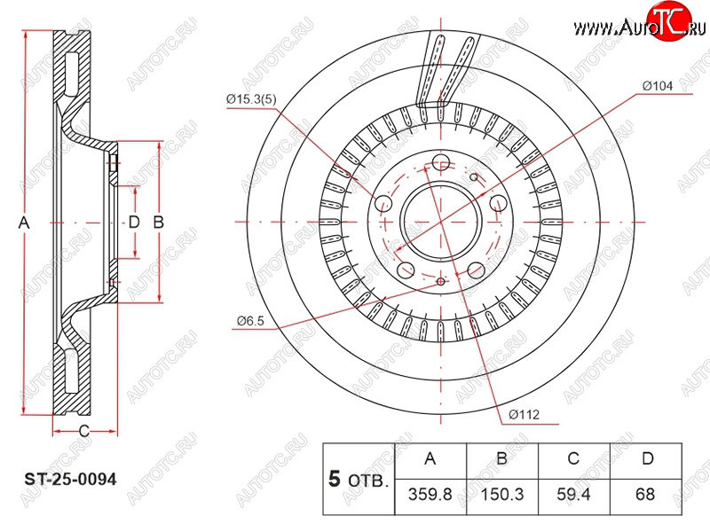 5 499 р. Диск тормозной передний Ø360 HOSU Audi A6 C6 дорестайлинг, универсал (2004-2008)  с доставкой в г. Калуга