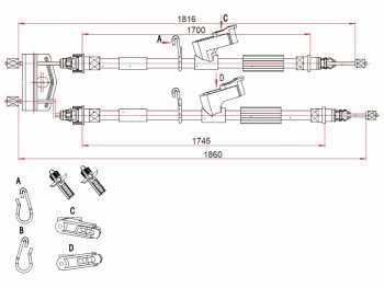 2 069 р. Трос ручного тормоза SAT  Ford Focus  2 (2004-2011)  седан дорестайлинг, универсал дорестайлинг, хэтчбэк 3 дв. дорестайлинг, хэтчбэк 5 дв. дорестайлинг, седан рестайлинг, универсал рестайлинг, хэтчбэк 3 дв. рестайлинг, хэтчбэк 5 дв. рестайлинг (дисковые тормоза)  с доставкой в г. Калуга. Увеличить фотографию 1