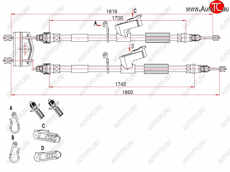 2 069 р. Трос ручного тормоза SAT Ford Focus 2  седан дорестайлинг (2004-2008) (дисковые тормоза)  с доставкой в г. Калуга