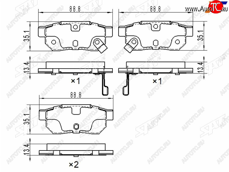 2 399 р. Колодки тормозные задние RH-LH SAT Honda Fit 4 GR дорестайлинг (2019-2022)  с доставкой в г. Калуга