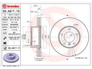 11 349 р. Передний тормозной диск(Ø315) BREMBO Mercedes-Benz GL class X164 дорестайлинг (2006-2009)  с доставкой в г. Калуга. Увеличить фотографию 1