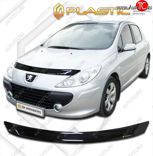 1 679 р. Дефлектор капота (рынок России) CA-Plastic  Peugeot 307  универсал (2005-2008) рестайлинг (Classic черный)  с доставкой в г. Калуга