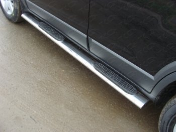 Пороги овальные с накладкой 120х60 мм ТСС Тюнинг Chevrolet (Шевролет) Captiva (Каптива) (2013-2016) 2-ой рестайлинг  (серые)