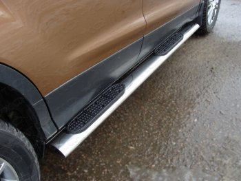 Пороги овальные с накладкой 120х60 мм ТСС Тюнинг Ford (Форд) Kuga (Куга)  2 (2013-2016) 2 дорестайлинг  (серые)