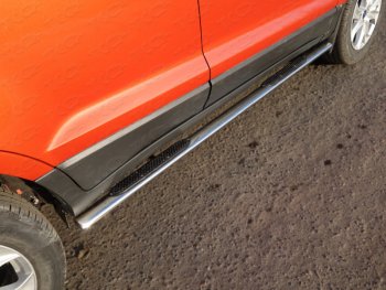 Пороги овальные с накладкой 75х42 мм ТСС Тюнинг Ford EcoSport дорестайлинг (2013-2019)  (серые)