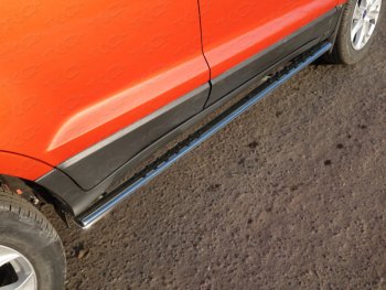 Пороги овальные с проступью 75х42 мм ТСС Тюнинг Ford EcoSport дорестайлинг (2013-2019)  (серые)