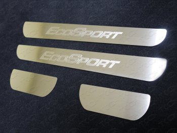 Накладки на пороги лист шлифованный надпись EcoSport, ТСС Тюнинг Ford (Форд) EcoSport (ЭкоСпорт) (2013-2019) дорестайлинг