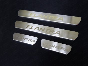 Накладки на пороги лист шлифованный надпись Elantra, ТСС Тюнинг Hyundai (Хюндаи) Elantra (Элантра)  AD (2016-2019) AD дорестайлинг