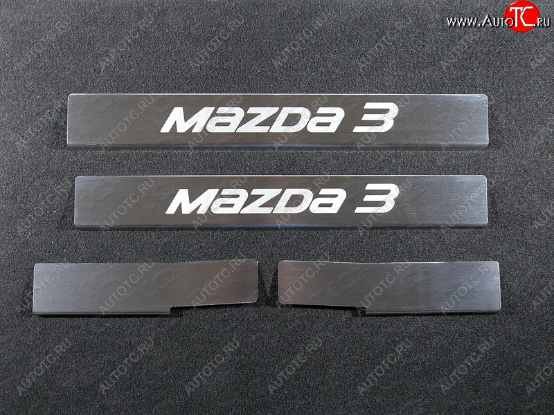4 299 р. Накладки на порожки салона ТСС Тюнинг Mazda 3/Axela BM дорестайлинг седан (2013-2016) (лист шлифованный, надпись Mazda 3,)  с доставкой в г. Калуга