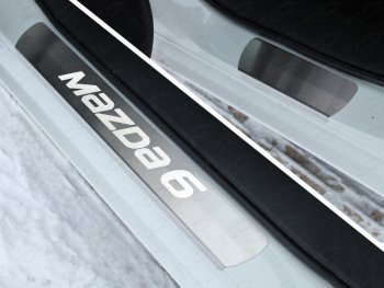 3 399 р. Накладки на порожки салона ТСС Тюнинг  Mazda 6  GJ (2015-2018) (лист шлифованный надпись Mazda)  с доставкой в г. Калуга. Увеличить фотографию 1