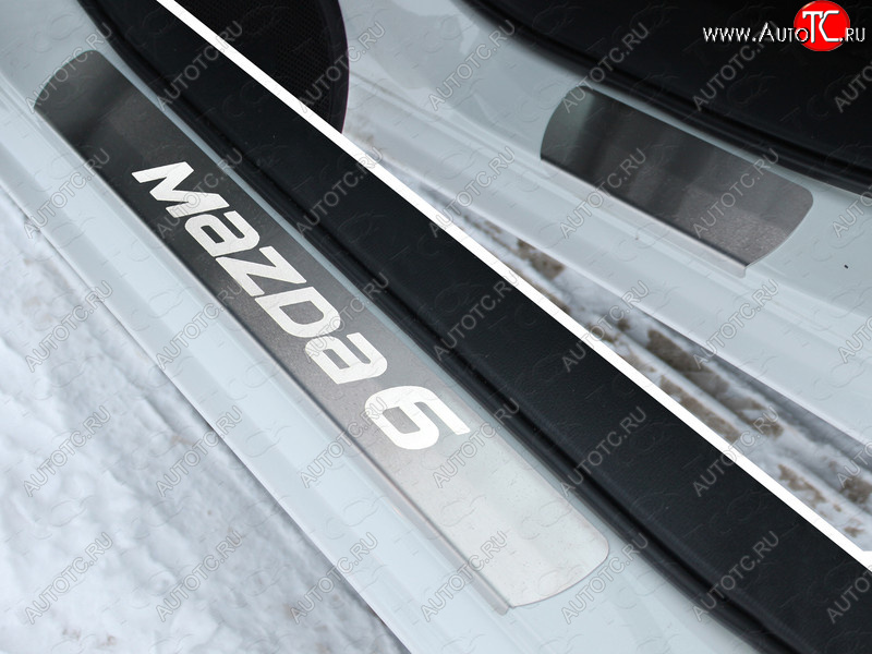 3 399 р. Накладки на порожки салона ТСС Тюнинг  Mazda 6  GJ (2015-2018) (лист шлифованный надпись Mazda)  с доставкой в г. Калуга