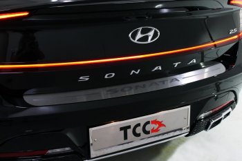 Накладка на задний бампер лист шлифованный надпись Hyundai, ТСС Тюнинг Hyundai (Хюндаи) Solaris (Солярис)  2 (2020-2022) 2 HCR рестайлинг