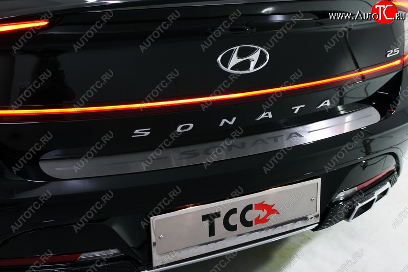 2 899 р. Накладка на задний бампер ТСС Тюнинг  Hyundai Solaris  2 (2020-2022) (Лист шлифованный, надпись Hyundai)  с доставкой в г. Калуга