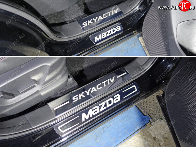 3 499 р. Накладки на пластиковые пороги ТСС Тюнинг  Mazda CX-5  KE (2015-2017) (лист зеркальный надпись SKYACTIV)  с доставкой в г. Калуга