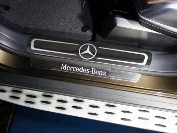 Накладки на пластиковые пороги ТСС Тюнинг Mercedes-Benz ML class W166 (2011-2015)  (лист зеркальный логотип Mercedes)
