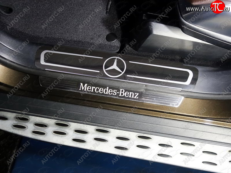 6 199 р. Накладки на пластиковые пороги ТСС Тюнинг Mercedes-Benz ML class W166 (2011-2015) (лист зеркальный логотип Mercedes)  с доставкой в г. Калуга