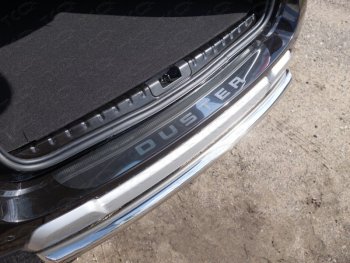 3 499 р. Накладка на задний бампер ТСС Тюнинг  Renault Duster  HS (2015-2021) (лист зеркальный надпись Duster)  с доставкой в г. Калуга. Увеличить фотографию 1
