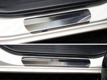 3 499 р. Накладки на пороги лист зеркальный черный, ТСС Тюнинг  Toyota Hilux  AN120 (2020-2024) (черный)  с доставкой в г. Калуга. Увеличить фотографию 1