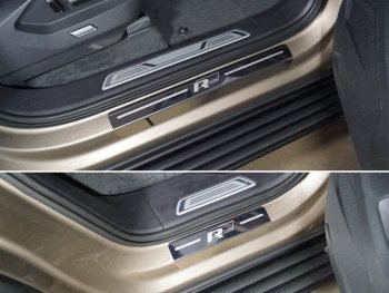 3 699 р. Накладки на пороги (4 шт) ТСС Тюнинг  Volkswagen Touareg  CR (2018-2024) (лист зеркальный надпись R-Lin)  с доставкой в г. Калуга. Увеличить фотографию 1