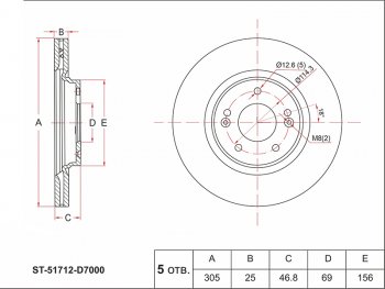 2 799 р. Передний тормозной диск(Ø219.6) SAT KIA Ceed 3 CD хэтчбэк (2018-2024)  с доставкой в г. Калуга. Увеличить фотографию 1