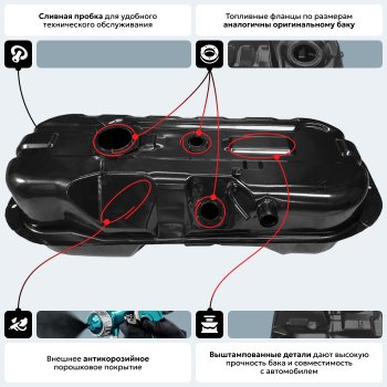 10 849 р. Топливный бак стальной (антикоррозия)  Mitsubishi L200 ( 3 K6T-K7T,  3 K74T) (1996-2006)  с доставкой в г. Калуга. Увеличить фотографию 17