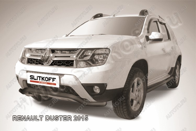 9 999 р. Защита переднего бампера (нержавейка, волна 57) Slitkoff  Renault Duster  HS (2015-2021) рестайлинг (с окраской в черный цвет)  с доставкой в г. Калуга