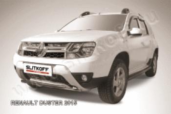 Защита переднего бампера d42+d42 двойная Slitkoff Renault Duster HS рестайлинг (2015-2021) ()