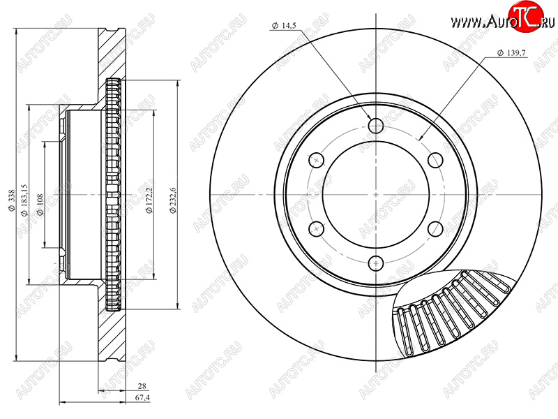 3 499 р. Диск тормозной передний Ø338mm HOSU  Lexus GX470  J120 (2002-2007), Toyota 4Runner  N210 (2002-2005), Toyota Land Cruiser Prado  J120 (2002-2009)  с доставкой в г. Калуга