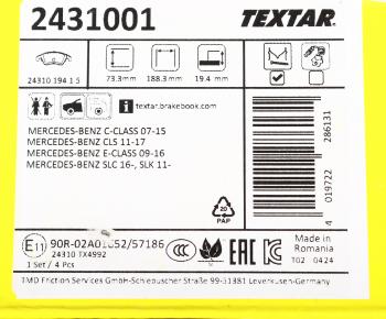 6 999 р. Колодки тормозные передние (4шт.) TEXTAR Mercedes-Benz C-Class W204 дорестайлинг седан (2007-2011)  с доставкой в г. Калуга. Увеличить фотографию 5