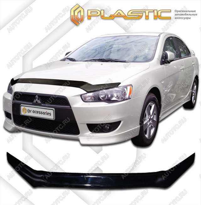 2 099 р. Дефлектор капота CA-Plastic  Mitsubishi Lancer  10 (2007-2017) седан дорестайлинг, хэтчбэк дорестайлинг, седан рестайлинг, хэтчбек 5 дв рестайлинг (Classic черный)  с доставкой в г. Калуга