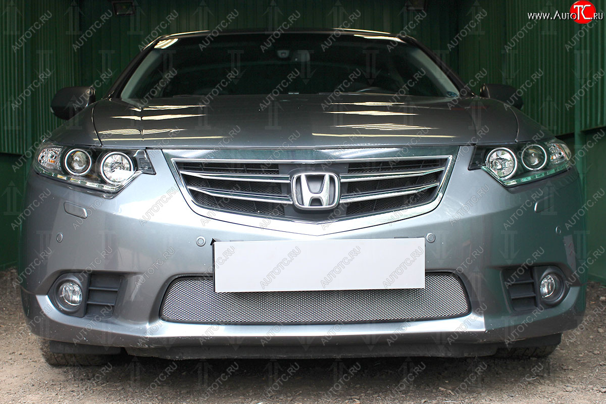 3 199 р. Защитная сетка в бампер (низ, ячейка 3х7 мм) Alfeco Стандарт  Honda Accord  CR (2013-2016) седан дорестайлинг (Хром)  с доставкой в г. Калуга