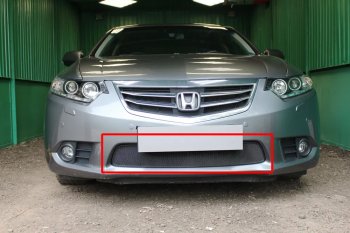 3 099 р. Защитная сетка в бампер (низ, ячейка 3х7 мм) Alfeco Стандарт  Honda Accord ( CU,  CW) (2011-2013) седан рестайлинг, универсал рестайлинг (Чёрная)  с доставкой в г. Калуга. Увеличить фотографию 1