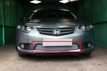 3 199 р. Защитная сетка в бампер (низ, ячейка 3х7 мм) Alfeco Стандарт  Honda Accord ( CU,  CW) (2011-2013) седан рестайлинг, универсал рестайлинг (Хром)  с доставкой в г. Калуга. Увеличить фотографию 1