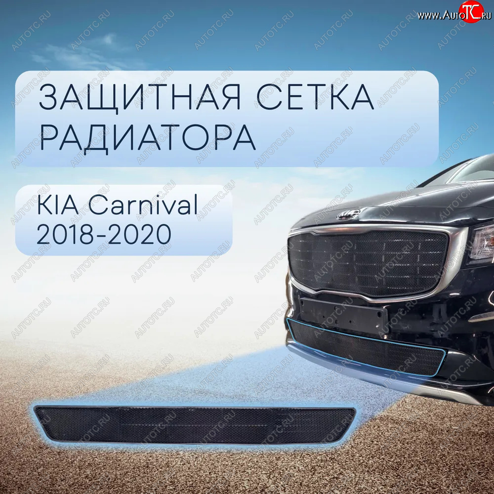 2 859 р. Защитная сетка в бампер (низ, ячейка 3х7 мм) Alfeco Стандарт  KIA Carnival  YP (2018-2020) минивэн рестайлинг (Чёрная)  с доставкой в г. Калуга