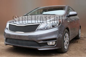 3 199 р. Защитная сетка в бампер (низ, ячейка 3х7 мм) Alfeco Стандарт KIA Rio 3 QB рестайлингхэтчбек5дв. (2015-2017) (Чёрная)  с доставкой в г. Калуга. Увеличить фотографию 1