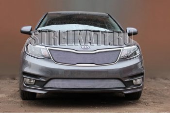 3 299 р. Защитная сетка в бампер (низ, ячейка 3х7 мм) Alfeco Стандарт  KIA Rio  3 QB (2015-2017) рестайлингхэтчбек5дв. (Хром)  с доставкой в г. Калуга. Увеличить фотографию 1