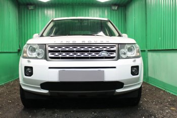 3 199 р. Защитная сетка в бампер (низ, ячейка 3х7 мм) Alfeco Стандарт  Land Rover Freelander  L359 (2010-2012) 1-ый рестайлинг (Чёрная)  с доставкой в г. Калуга. Увеличить фотографию 1