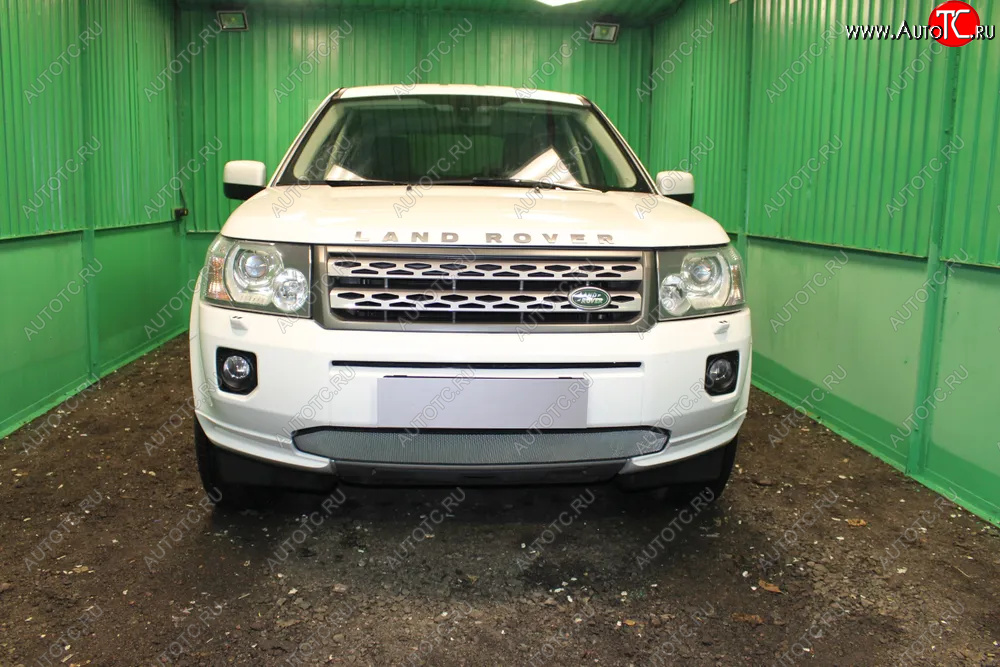 3 399 р. Защитная сетка в бампер (низ, ячейка 3х7 мм) Alfeco Стандарт  Land Rover Freelander  L359 (2010-2012) 1-ый рестайлинг (Хром)  с доставкой в г. Калуга